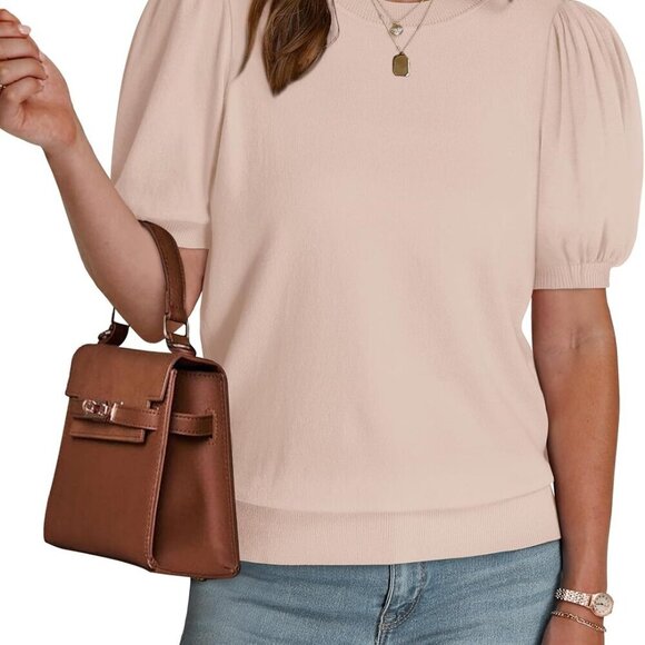 Women's Puff Short Sleeve Sweater Light Knit 2025 Spring Summer Casual Work Top - Picture 4 of 5